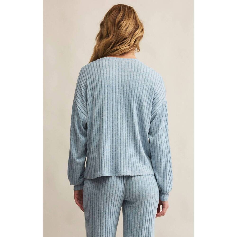 NEW Z SUPPLY daydream rib long sleeve top in light denim - Picture 3 of 5